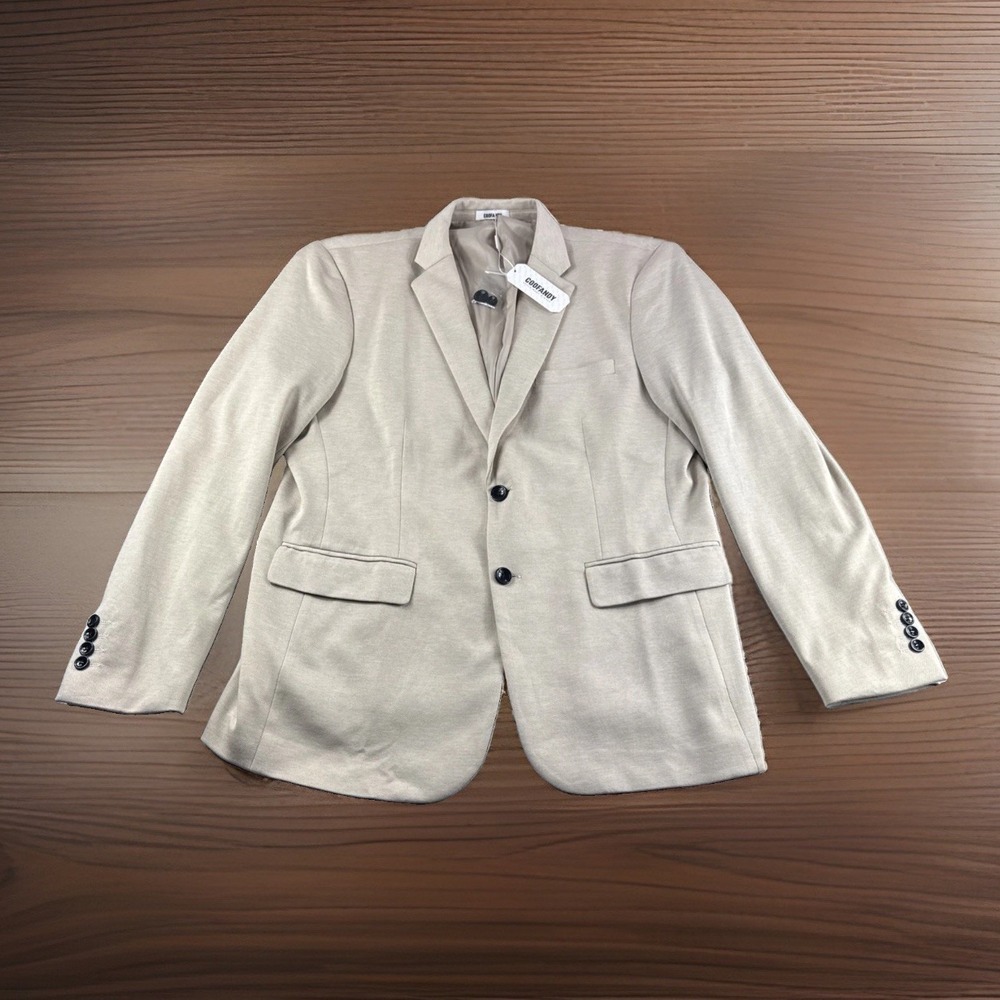 Coofandy Blazer Mens L Beige 2 Button Sport Coat Dress Jacket Preppy Wedding NEW